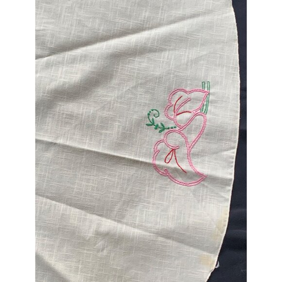 Vintage Floral Embroidered Round Tablecloth - 68" Diameter - Cotton & Linen Blen - Picture 4 of 9